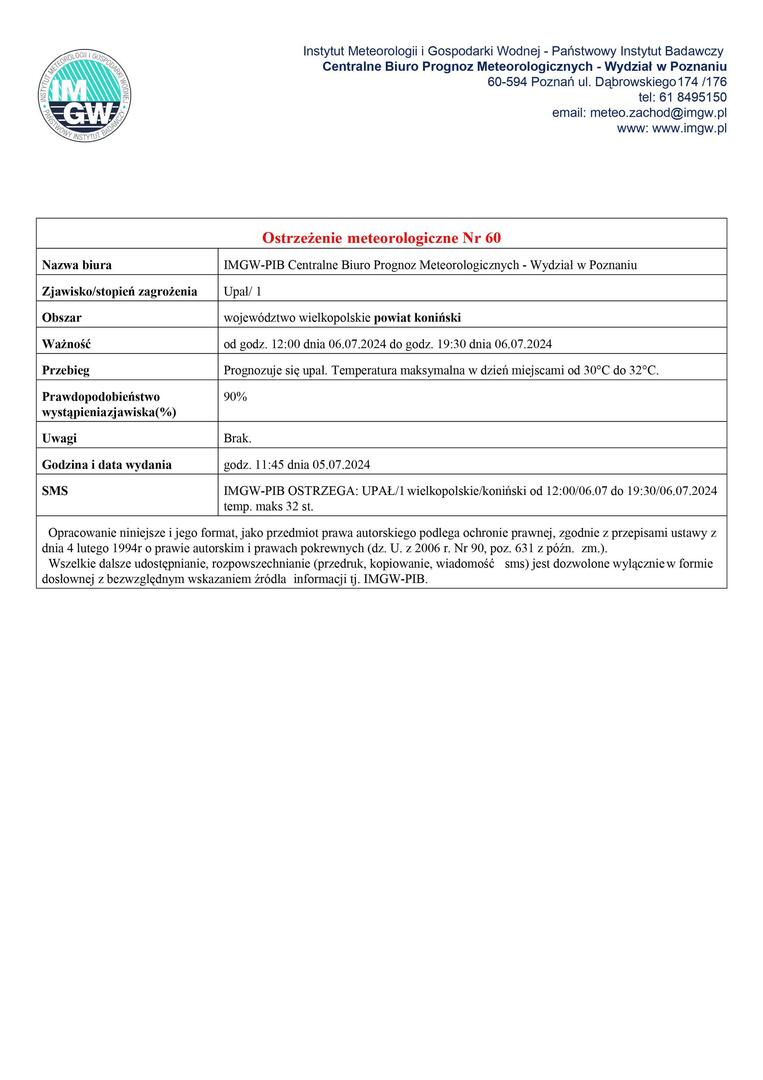 Komunikat ostrzegawczy - upał