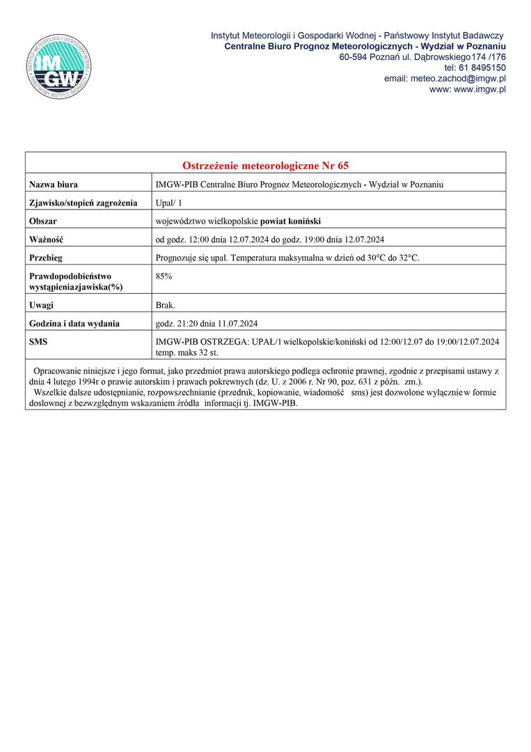 Komunikat ostrzegawczy - burze