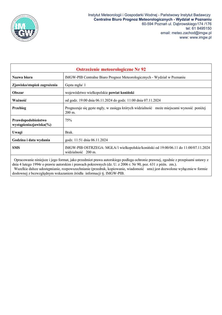 Komunikat ostrzegawczy
