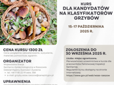Kurs dla kandydatów na klasyfikatorów grzybów