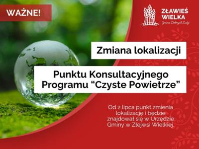 Zmiana lokalizacji Punktu Konsultacyjnego Czyste Powietrze
