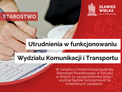 Zmiany w funkcjonowaniu wydziału komunikacji i transportu Starostwa Powiatowego w Toruniu