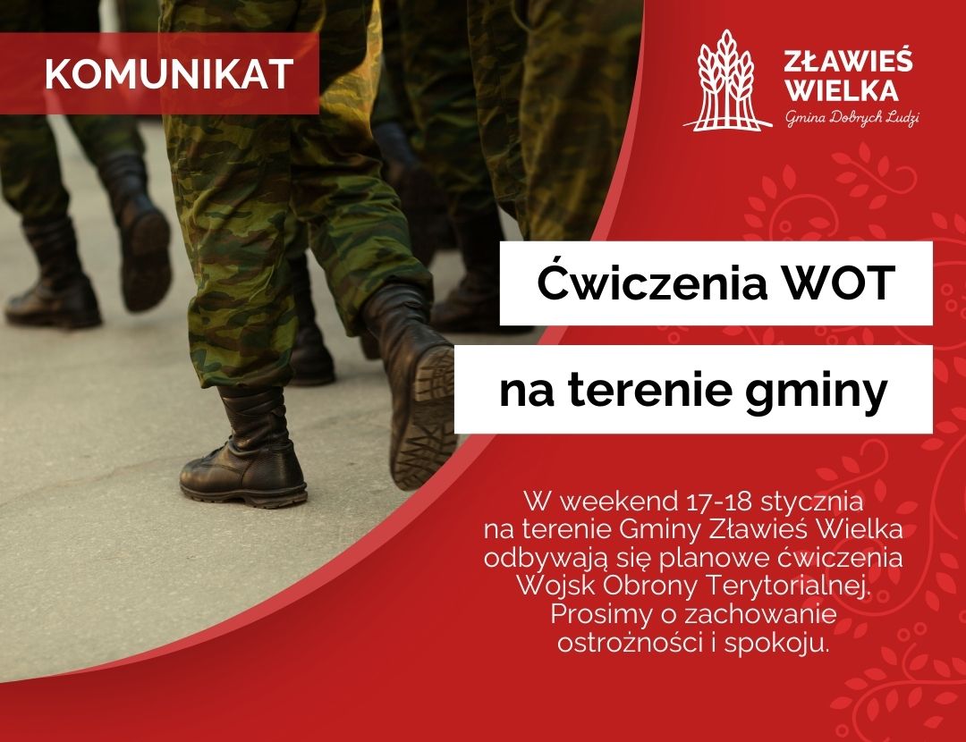 Ćwiczenia WOT na terenie Gminy w weekend 17-18 stycznia 2026.