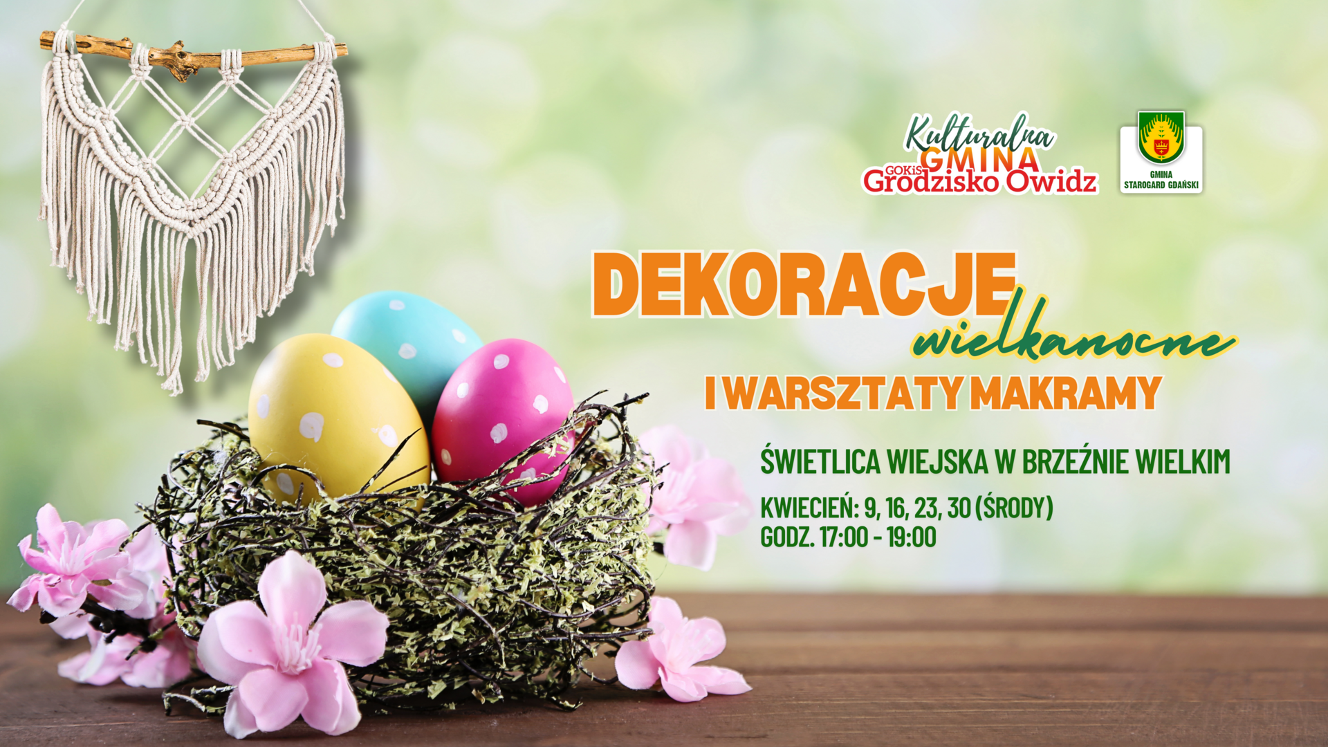 Dekoracje wielkanocne i warsztaty makramy w Brzeźnie Wielkim.
