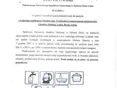 Komunikat w sprawie warunkowej przydatności wody do spożycia