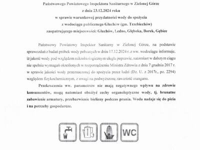 Komunikat w sprawie przywrócenia przydatności wody do spożycia z wodociągu publicznego Głuchów