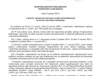 Ograniczenie używania wyrobów pirotechnicznych na terenie województwa lubuskiego