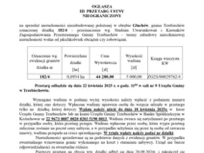 Wójt Gminy Trzebiechów ogłasza III przetarg ustny nieograniczony
