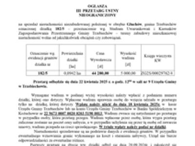Wójt Gminy Trzebiechów ogłasza III przetarg ustny nieograniczony