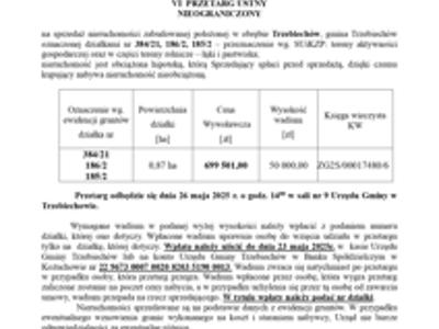 Wójt Gminy Trzebiechów ogłasza VI przetarg ustny nieograniczony