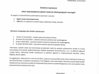 Działania naprawcze celem doprowadzenia jakości wody do obowiązujących wymagań