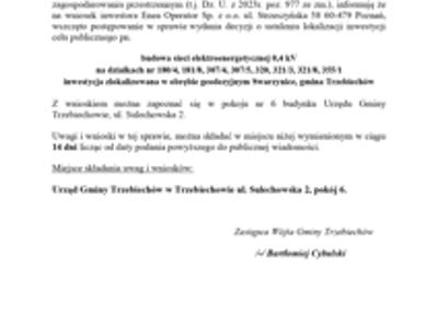 OBWIESZCZENIE Wójta Gminy Trzebiechów z dnia 27 marca 2025r.