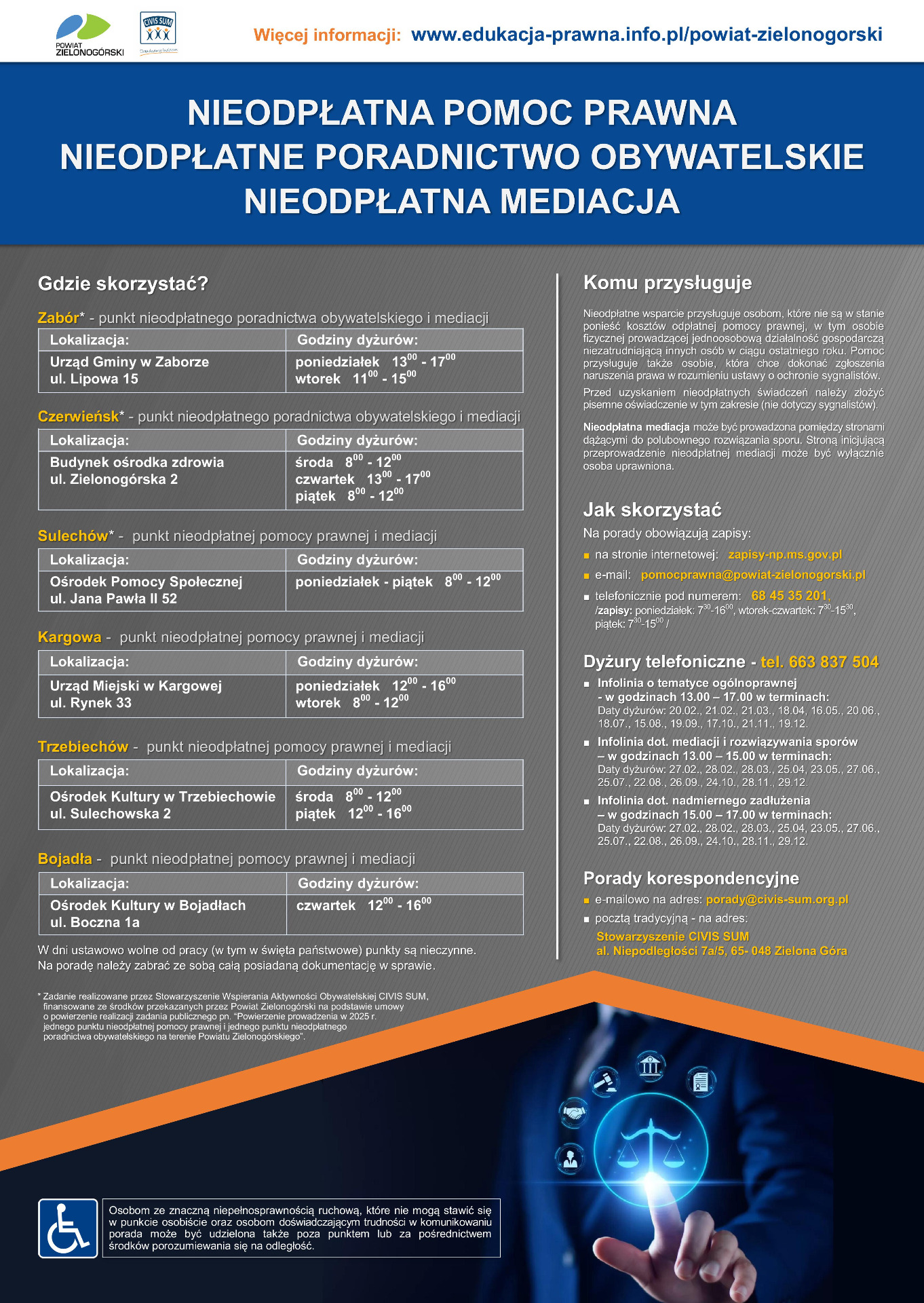 Nieodpłatna pomoc prawna, nieodpłatne poradnictwo obywatelskie oraz nieodpłatna mediacja