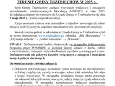 NABÓR WNIOSKÓW ZWIĄZANYCH Z UTYLIZACJĄ MATERIAŁÓW ZAWIERAJĄCYCH AZBEST NA TERENIE GMINY TRZEBIECHÓW W 2025 r.