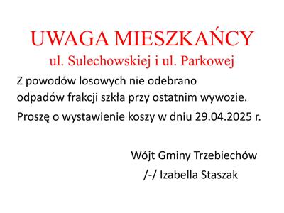 UWAGA MIESZKAŃCY ul. Sulechowskiej i ul. Parkowej