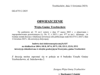 OBWIESZCZENIE Wójta Gminy Trzebiechów z dnia 11 kwietnia 2025r.