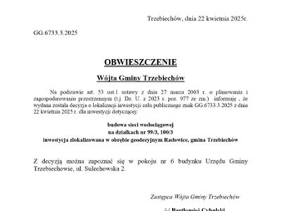OBWIESZCZENIE Wójta Gminy Trzebiechów z dnia 22 kwietnia 2025r.