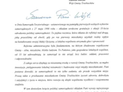Pismo Wojewody Lubuskiego  Mareka Cebuli z okazji Dnia Samorządu Terytorialnego