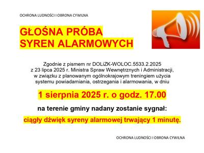 GŁOŚNA PRÓBA SYREN ALARMOWYCH