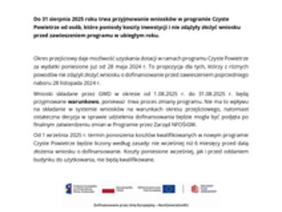 Przedłużenie o miesiąc okresu przejściowego w programie Czyste Powietrze