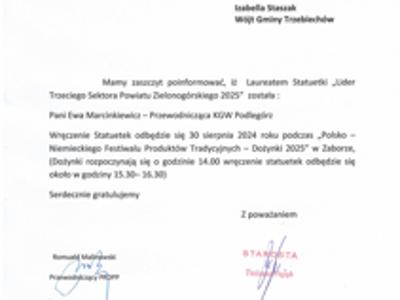 Laureat Statuetki "Lider Trzeciego Sektora Powiatu Zielonogórskiego 2025"