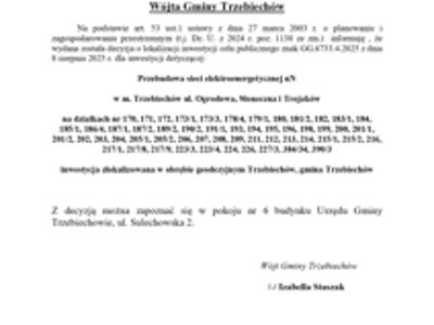 OBWIESZCZENIE Wójta Gminy Trzebiechów z dnia 08 sierpnia 2025r.