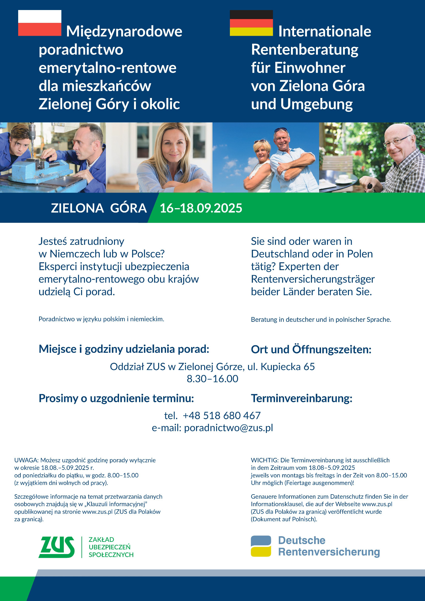 Międzynarodowe poradnictwo emerytalno-rentowe w Zielonej Górze. Eksperci z Polski i Niemiec doradzą mieszkańcom regionu