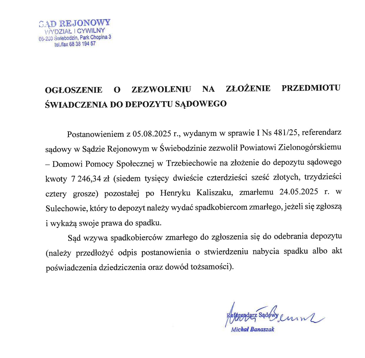 Ogłoszenie sądowe