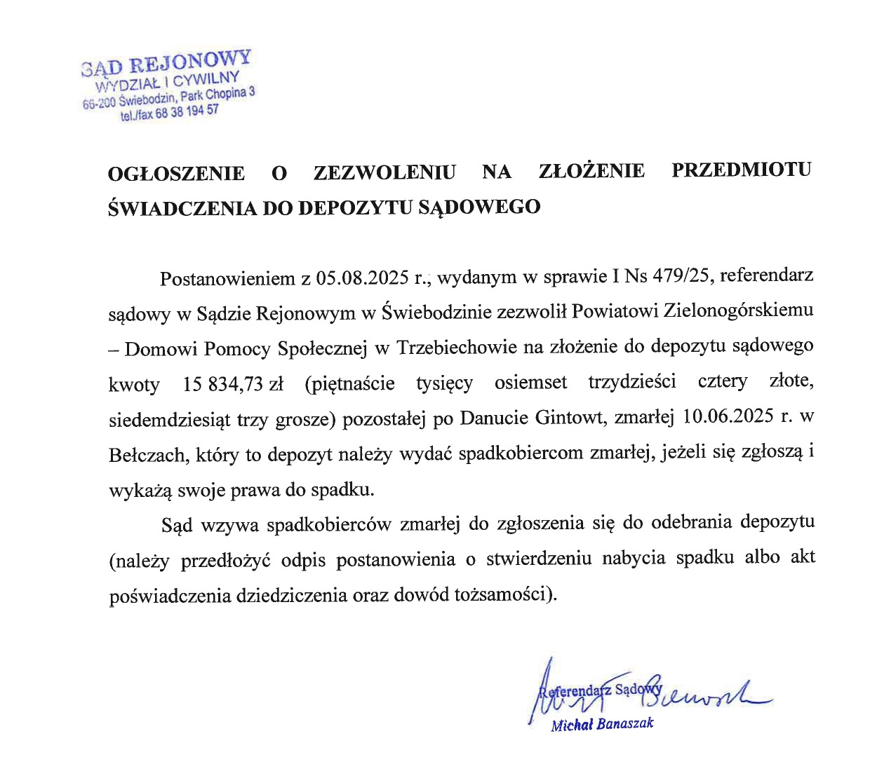 Ogłoszenie sądowe