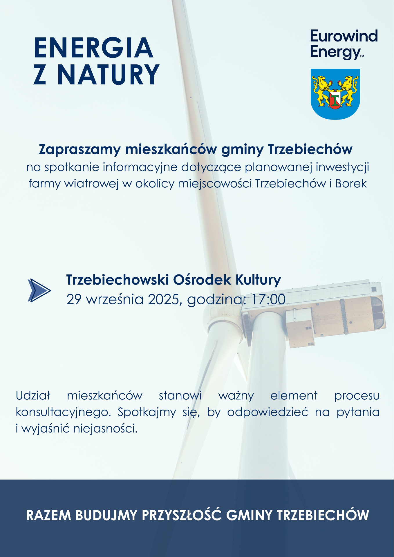 Spotkanie informacyjne w sprawie planowanej inwestycji farmy wiatrowej w okolicy miejscowości Trzebiechów i Borek