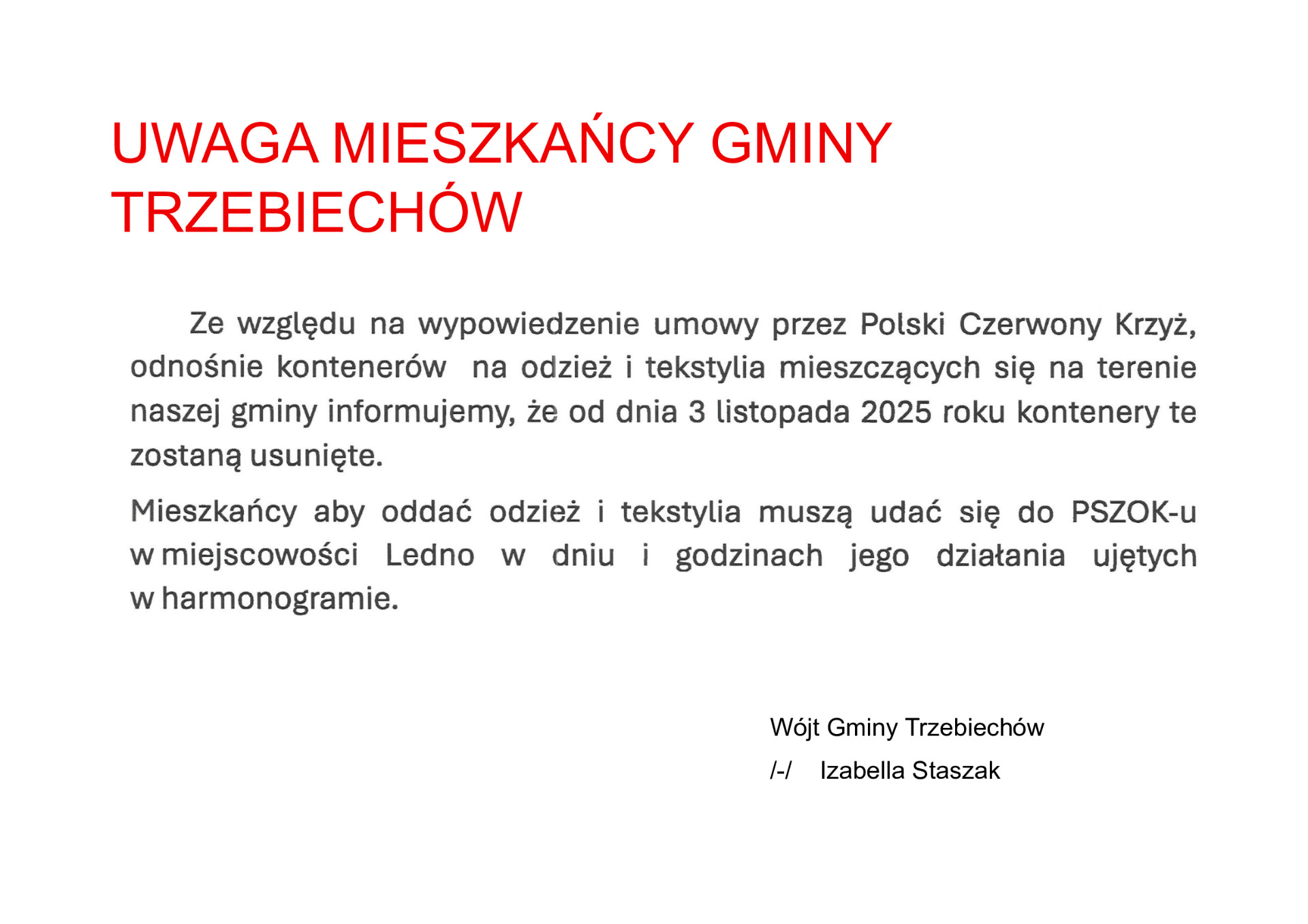 Uwaga, mieszkańcy Gminy Trzebiechów