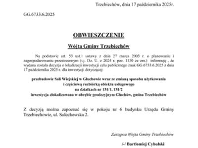 OBWIESZCZENIE Wójta Gminy Trzebiechów z dnia 17 października 2025r.