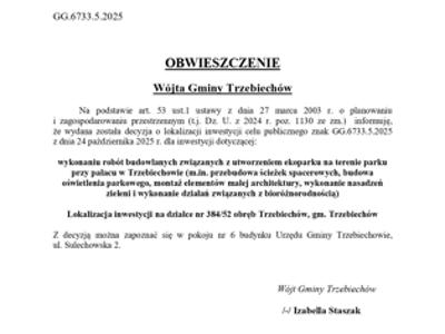 OBWIESZCZENIE Wójta Gminy Trzebiechów z dnia 24 października 2025r.