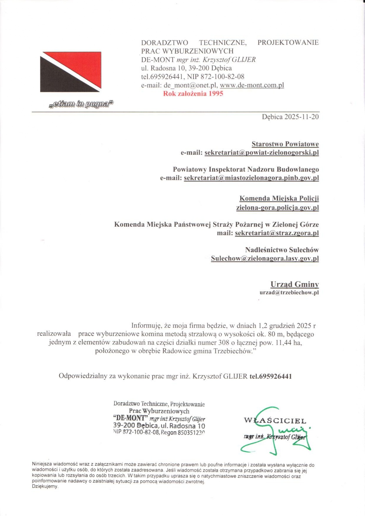 Prace wyburzeniowe komina metodą strzałową