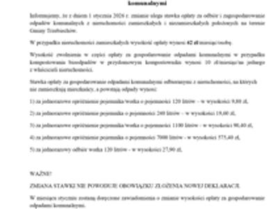 Zawiadomienie o zmianie wysokości opłaty za gospodarowanie odpadami komunalnymi