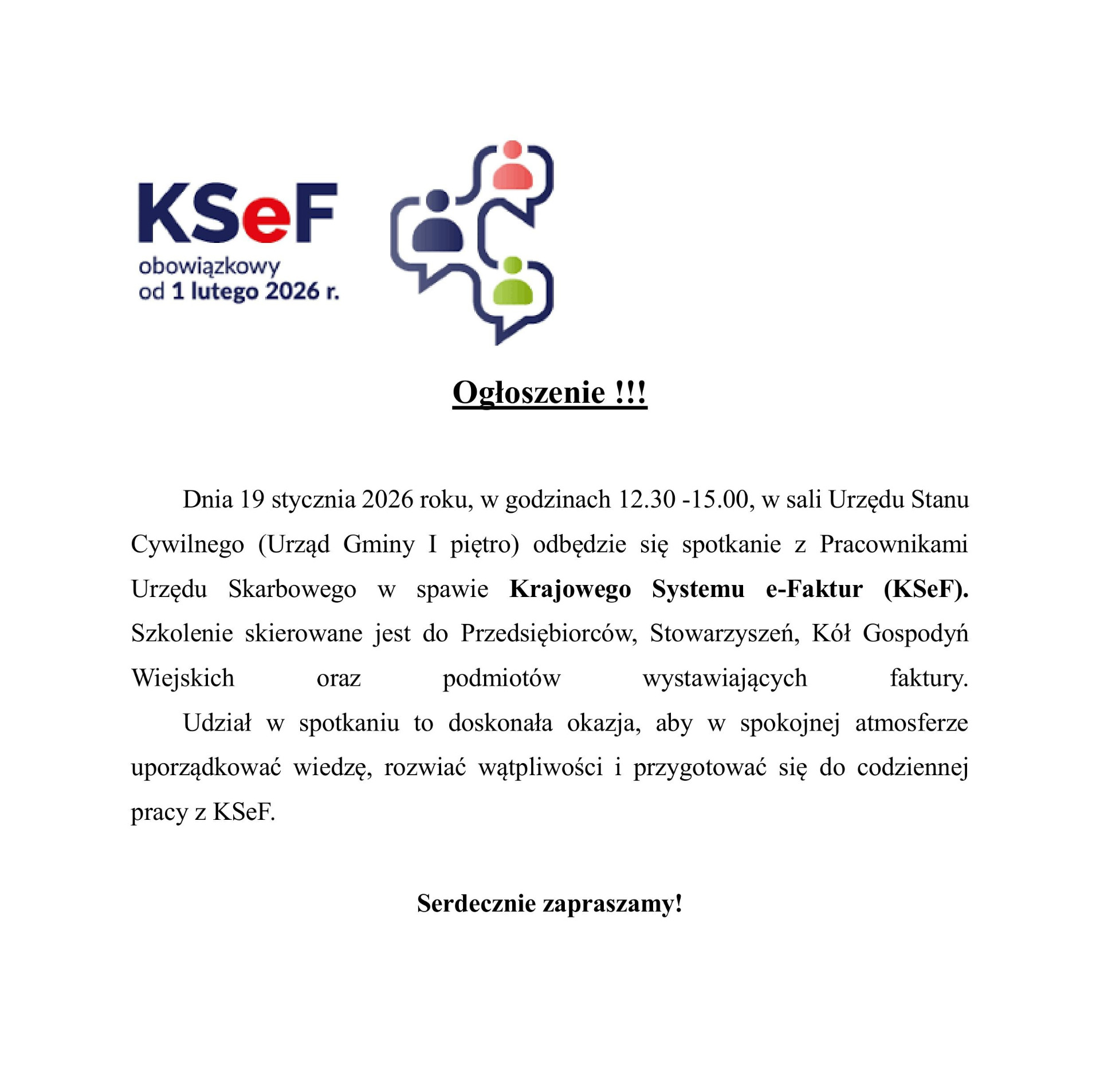 Spotkanie z Pracownikami Urzędu Skarbowego w spawie Krajowego Systemu e-Faktur (KSeF)