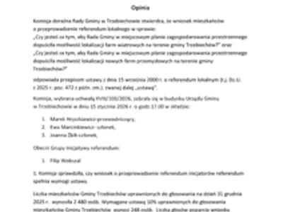 Opinia komisji doraźnej Rady Gminy w Trzebiechowie w sprawie przeprowadzenia referendum lokalnego