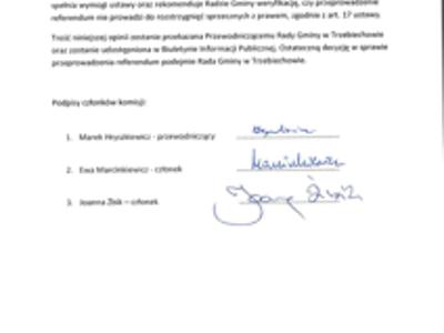 Opinia komisji doraźnej Rady Gminy w Trzebiechowie w sprawie przeprowadzenia referendum lokalnego