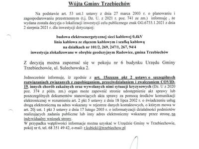Pełna treść obwieszczenia Wójta Gminy Trzebiechów z dnia 02 sierpnia 2021 r.