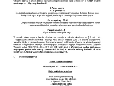 Nabór 1/2021/G w ramach przedsięwzięcia 4.1.1 Wsparcie dla włączenia społecznego