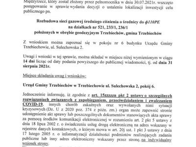 OBWIESZCZENIE Wójta Gminy Trzebiechów z dnia 29 sierpnia 2021r.