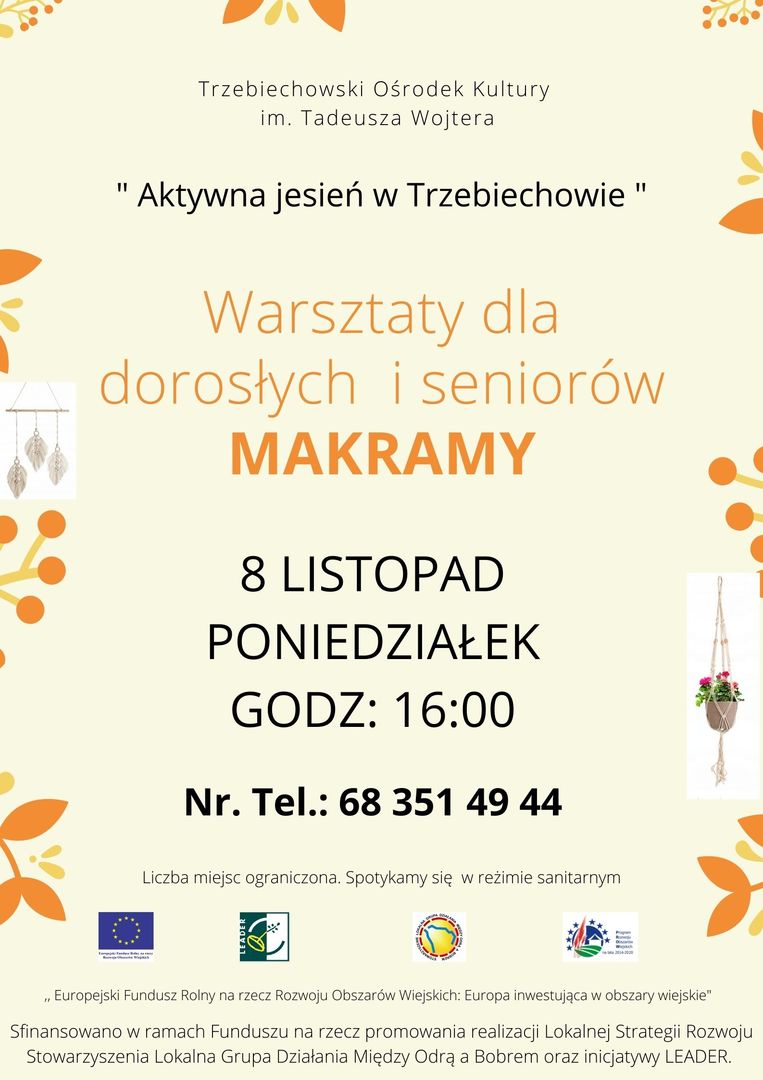 
Warsztaty dla dorosłych i seniorów MAKRAMY
