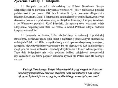 Życzenia z okazji Święta Niepodległości 11 Listopada