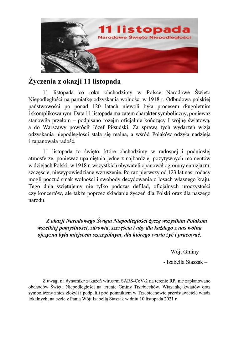 Życzenia z okazji Święta Niepodległości 11 Listopada