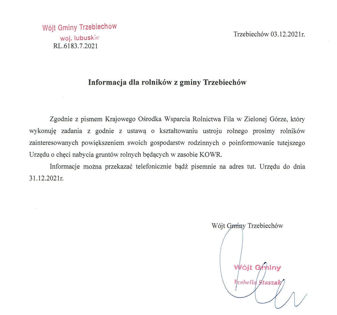 Informacja dla rolników
