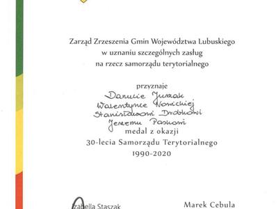 Medale z okazji 30-lecia Samorządu Terytorialnego 1990-2020