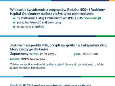 Wniosek o świadczenia z programów Rodzina 500+ i Rodzinny Kapitał Opiekuńczy możesz złożyć tylko elektronicznie: na Platformie Usług Elektronicznych (PUE) ZUS: www.zus.pl, przez bankowość elektroniczną, na portalu emp@tia