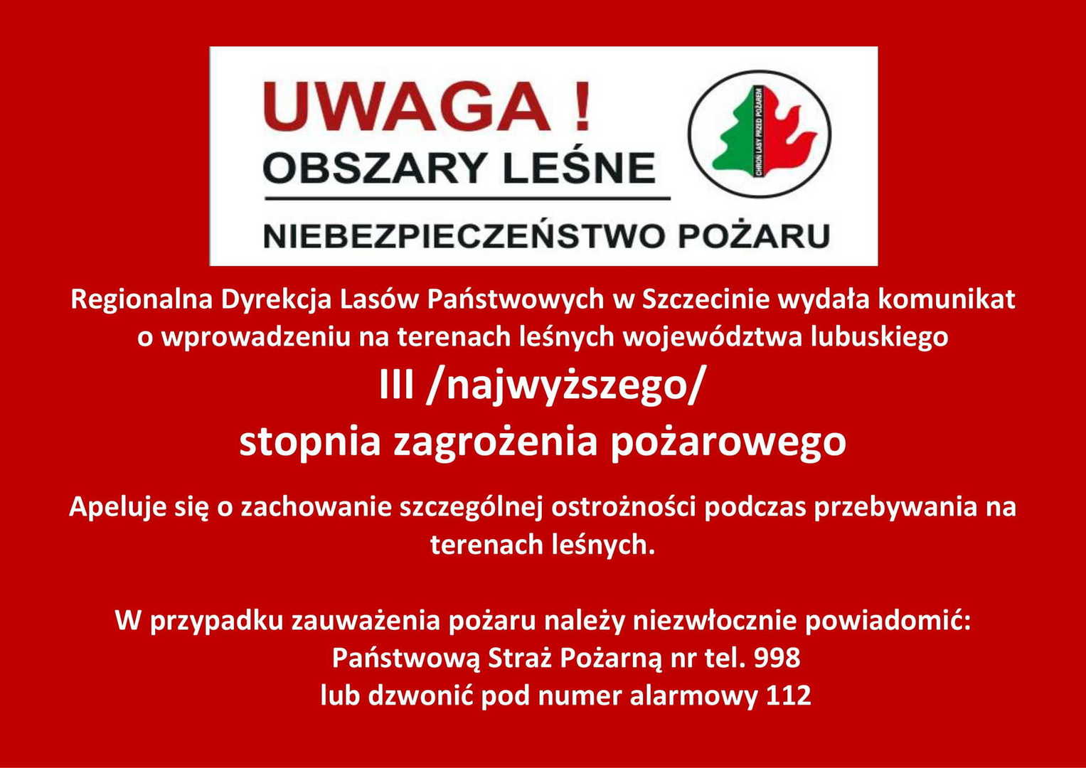  Uwaga! Trzeci stopień zagrożenia pożarowego w lasach regionu 
