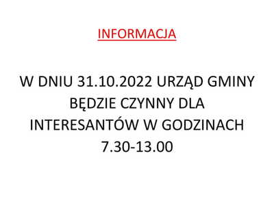 INFORMACJA w sprawie skrócenia czasu pracy Urzędu Gminy