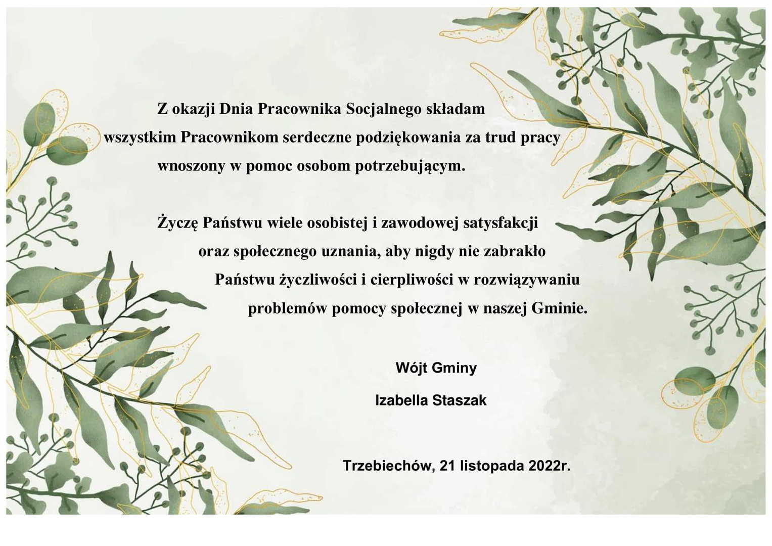 Życzenia z okazji Dnia Pracownika Socjalnego